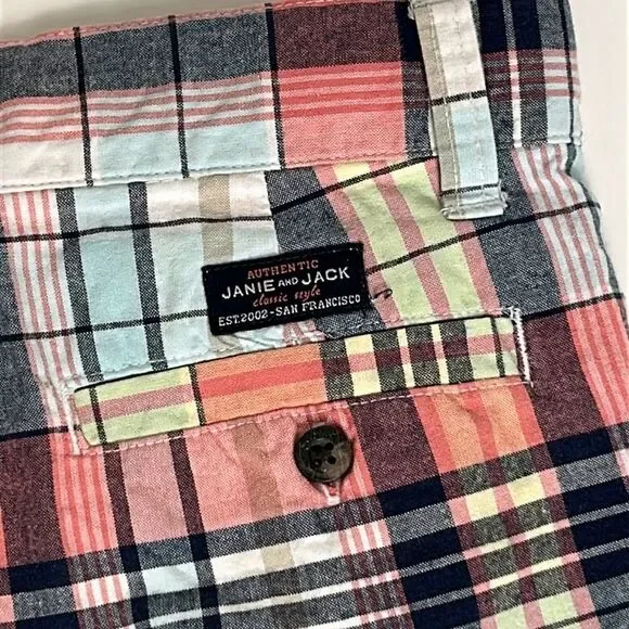 Boys Janie And Jack Blue Coral Check plaid cotton Shorts size 7 - Picture 3 of 7